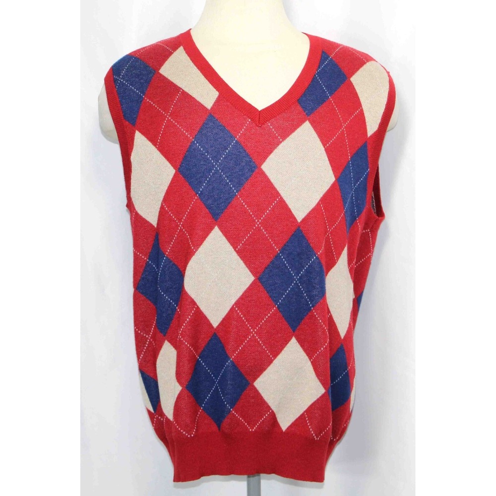 Kallspin Argyle Tri Blend V-Neck Preppy Sleeveless Sweater Vest Mens Size‎ XLT